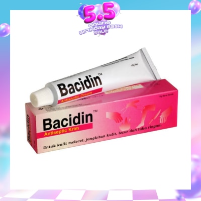 BACIDIN - Antiseptic Cream (For Burns, Abrasions, Wounds, Minor Skin Infections and Insect Bites) 15g