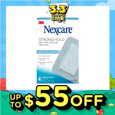 NEXCARE™ Strong Hold Pain Free Removal Adhesive Pad (76mm x 101mm) For Sensitive Skin 4s