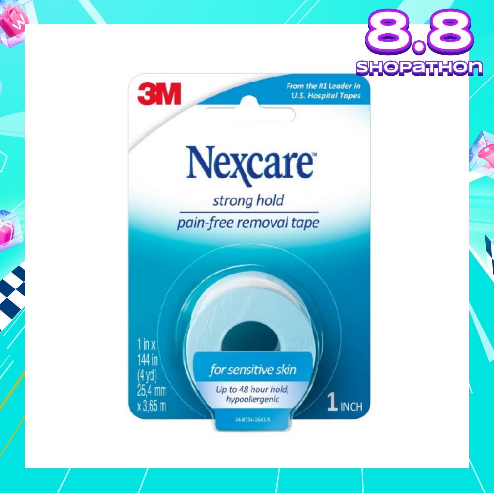 Strong Hold Pain Free Removal Tape Up to 48 Hour Hold Suitable for Sensitive Skin (25.4mm x 3.65m) 1s