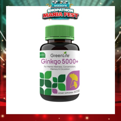 GREENLIFE - Ginkgo 5000+ Dietry Supplement Veggie Capsule (For Mental Alertness) 60s