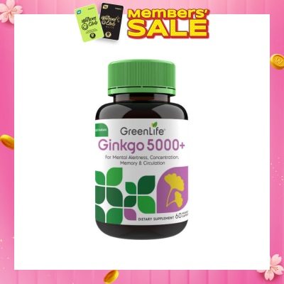 GREENLIFE Ginkgo 5000+ Dietry Supplement Veggie Capsule (For Mental Alertness) 60s