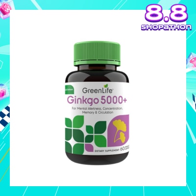 GREENLIFE Ginkgo 5000+ Dietry Supplement Veggie Capsule (For Mental Alertness) 60s