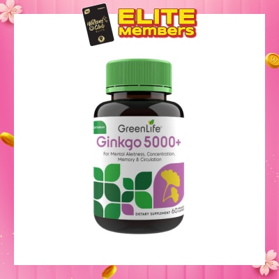 GREENLIFE Ginkgo 5000+ Dietry Supplement Veggie Capsule (For Mental Alertness) 60s