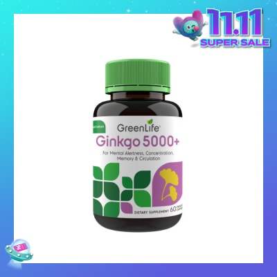 GREENLIFE Ginkgo 5000+ Dietry Supplement Veggie Capsule (For Mental Alertness) 60s