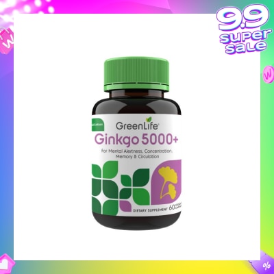 GREENLIFE Ginkgo 5000+ Dietry Supplement Veggie Capsule (For Mental Alertness) 60s