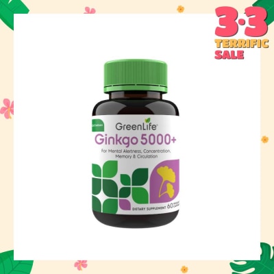 GREENLIFE Ginkgo 5000+ Dietry Supplement Veggie Capsule (For Mental Alertness) 60s