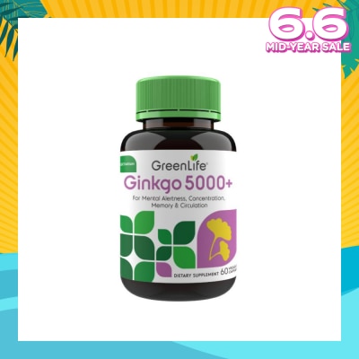 GREENLIFE Ginkgo 5000+ Dietry Supplement Veggie Capsule (For Mental Alertness) 60s