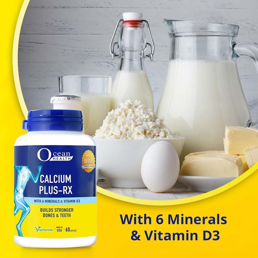 Calcium Plus-RX Caplet (Builds Strong Bones + With Vit D3 & 6 Minerals including Magnesium + Vegetarian) 60s