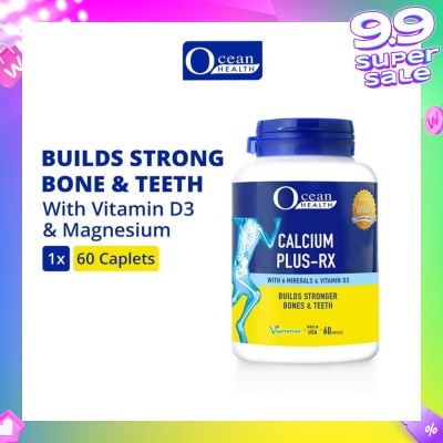 OCEAN HEALTH Calcium Plus-RX Caplet (Builds Strong Bones + With Vit D3 & 6 Minerals including Magnesium + Vegetarian) 60s