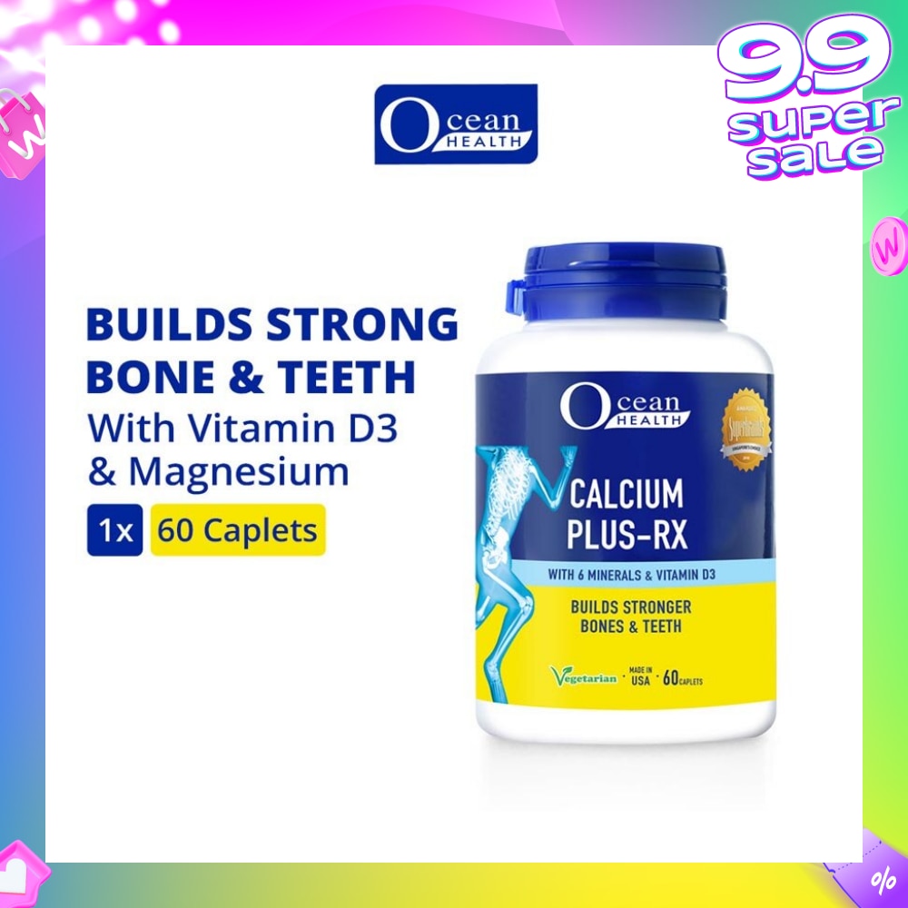 Calcium Plus-RX Caplet (Builds Strong Bones + With Vit D3 & 6 Minerals including Magnesium + Vegetarian) 60s