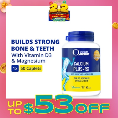 OCEAN HEALTH Calcium Plus-RX Caplet (Builds Strong Bones + With Vit D3 & 6 Minerals including Magnesium + Vegetarian) 60s