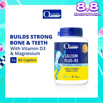 OCEAN HEALTH Calcium Plus-RX Caplet (Builds Strong Bones + With Vit D3 & 6 Minerals including Magnesium + Vegetarian) 60s