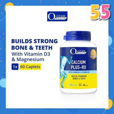 OCEAN HEALTH Calcium Plus-RX Caplet (Builds Strong Bones + With Vit D3 & 6 Minerals including Magnesium + Vegetarian) 60s