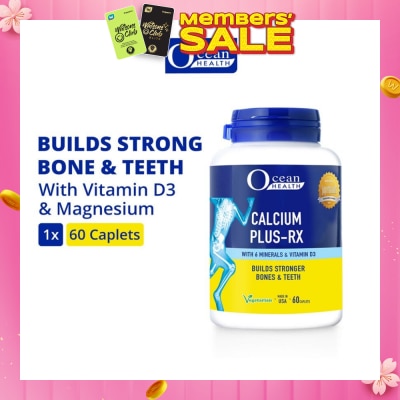 OCEAN HEALTH Calcium Plus-RX Caplet (Builds Strong Bones + With Vit D3 & 6 Minerals including Magnesium + Vegetarian) 60s