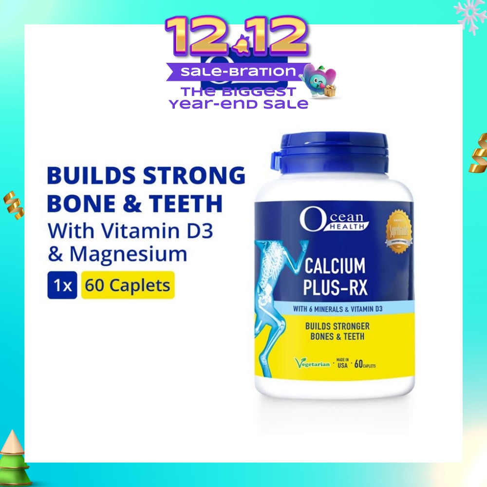 Calcium Plus-RX Caplet (Builds Strong Bones + With Vit D3 & 6 Minerals including Magnesium + Vegetarian) 60s