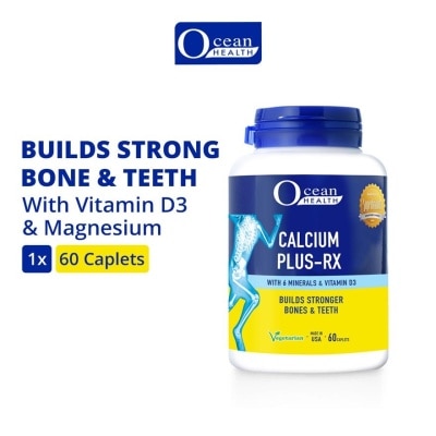 OCEAN HEALTH Calcium Plus-RX Caplet (Builds Strong Bones + With Vit D3 & 6 Minerals including Magnesium + Vegetarian) 60s