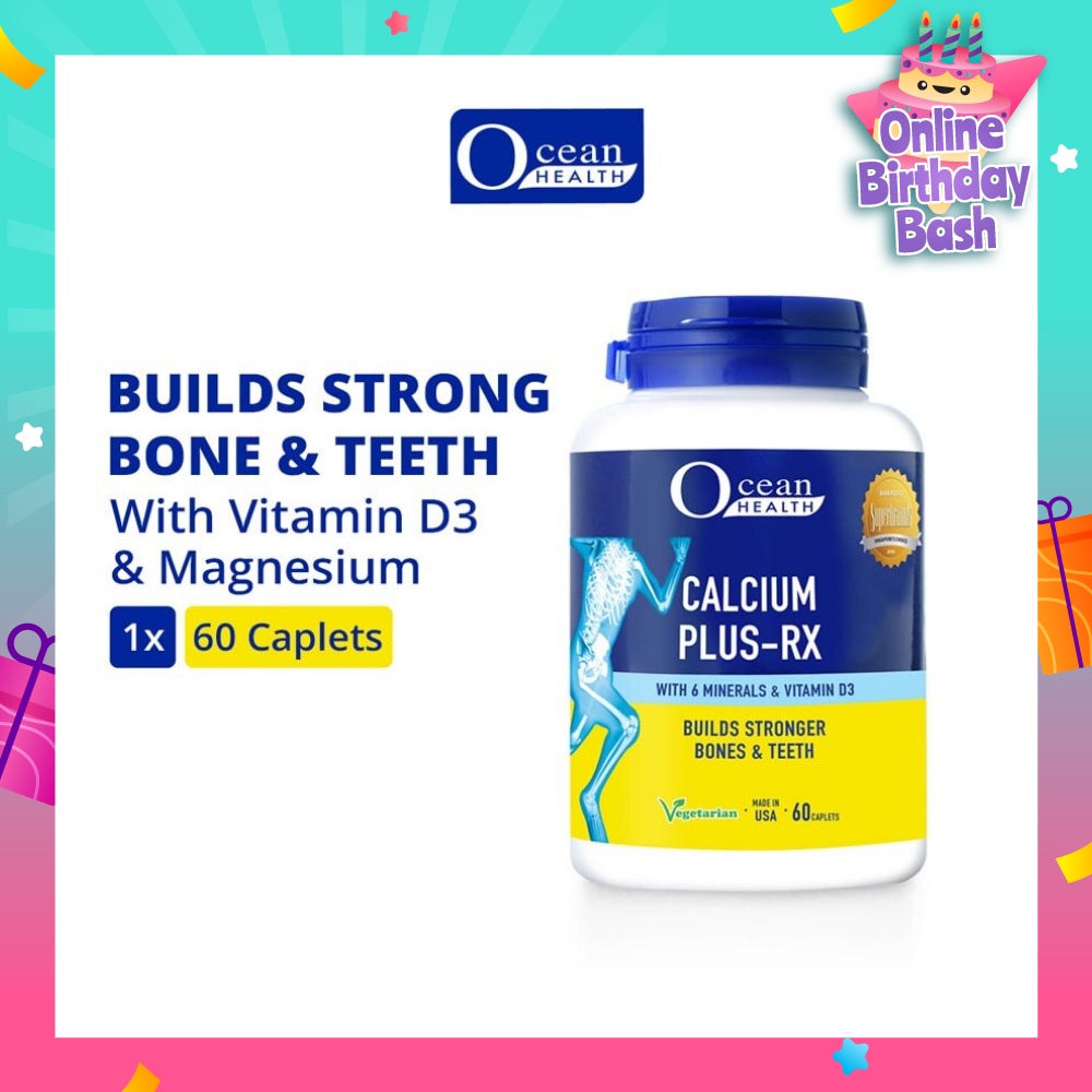 Calcium Plus-RX Caplet (Builds Strong Bones + With Vit D3 & 6 Minerals including Magnesium + Vegetarian) 60s