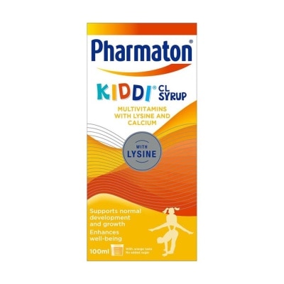 PHARMATON Kiddie CL Syrup Multivitamins with Lysine and Calcium (Supports Normal Development & Growth) No Added Sugar Orange Taste 100ml