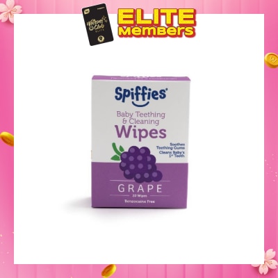 SPIFFIES Grape Xylitol Baby Teething And Cleaning Wipes 20s