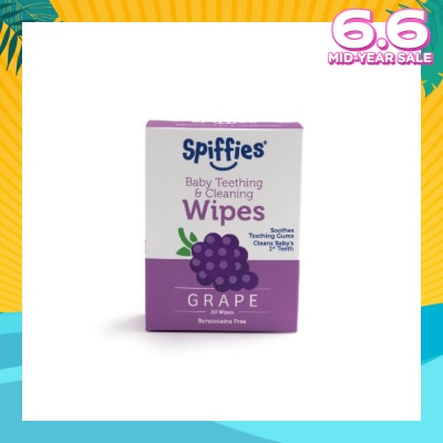 SPIFFIES Grape Xylitol Baby Teething And Cleaning Wipes 20s