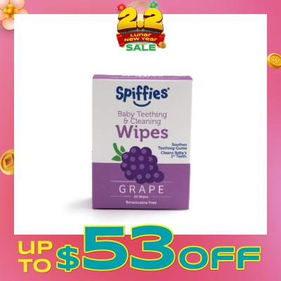 SPIFFIES Grape Xylitol Baby Teething And Cleaning Wipes 20s