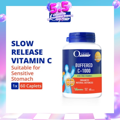 OCEAN HEALTH - Buffered C-1000 Tablet (For Immunity + Slow Release Vitamin C + Vegetarian) 60s