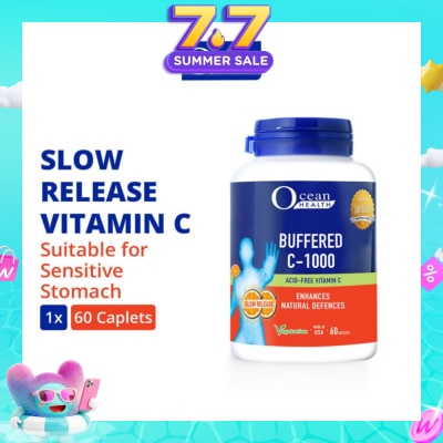 OCEAN HEALTH - Buffered C-1000 Tablet (For Immunity + Slow Release Vitamin C + Vegetarian) 60s