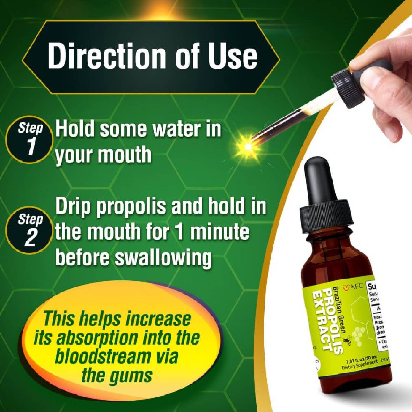Brazilian Green Propolis Extract with Artepilin C & Flavonoids (Immune & Throat Support) 30ml
