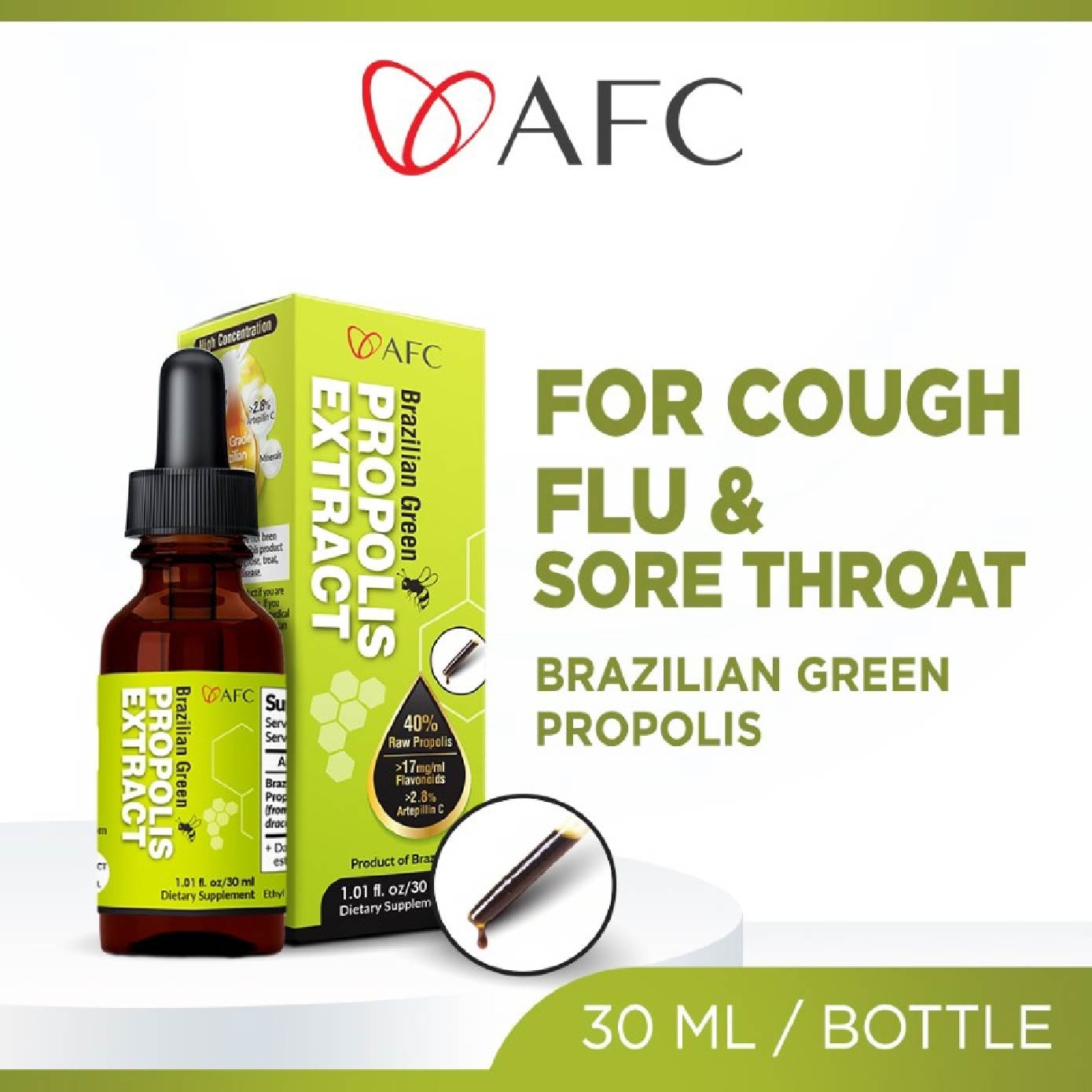 Brazilian Green Propolis Extract with Artepilin C & Flavonoids (Immune & Throat Support) 30ml