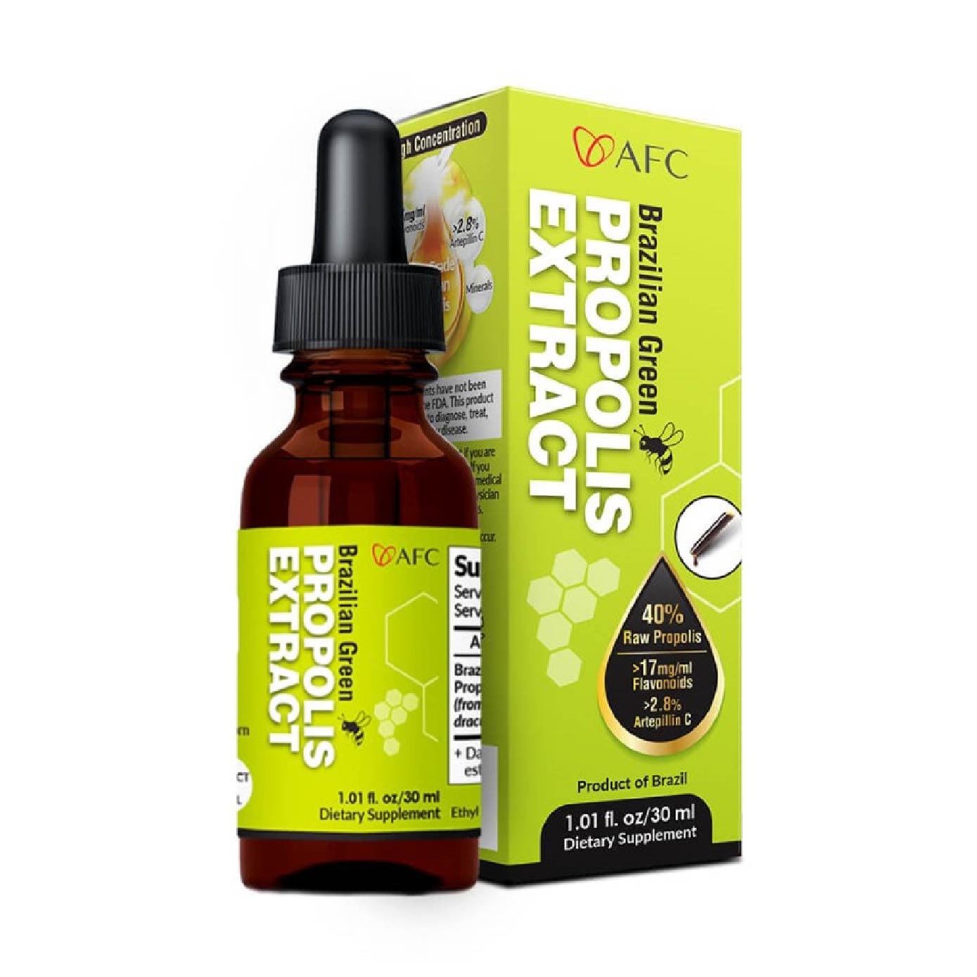 Brazilian Green Propolis Extract with Artepilin C & Flavonoids (Immune & Throat Support) 30ml