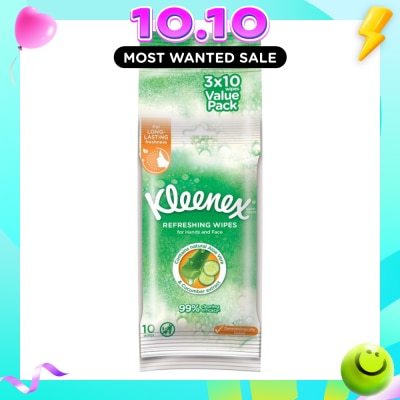 KLEENEX Refreshing Hand and Face Moist Wipes 3 x 10 Sheets image
