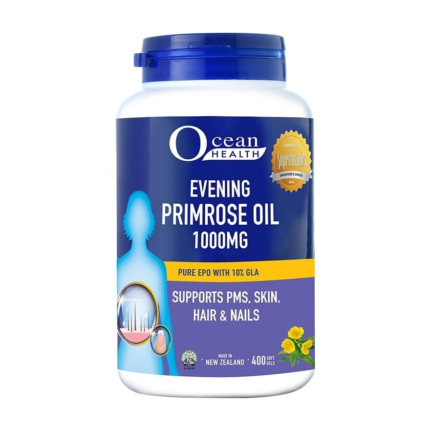 Evening Primrose Oil Softgel 1000mg (Supports PMS, Skin, Hair & Nails + Halal) 400s