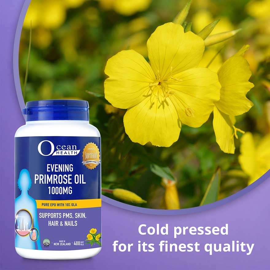 Evening Primrose Oil Softgel 1000mg (Supports PMS, Skin, Hair & Nails + Halal) 400s