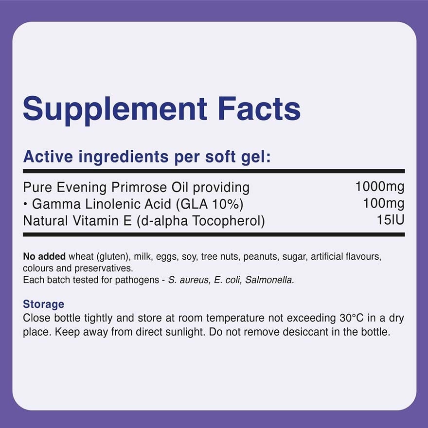 Evening Primrose Oil Softgel 1000mg (Supports PMS, Skin, Hair & Nails + Halal) 400s