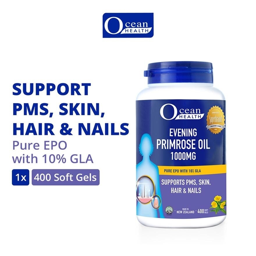 Evening Primrose Oil Softgel 1000mg (Supports PMS, Skin, Hair & Nails + Halal) 400s