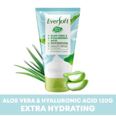 EVERSOFT 100% Organic Aloe Vera & Hyaluronic Acid Mochi Whip Cleanser (Extra Hydrating) 120g