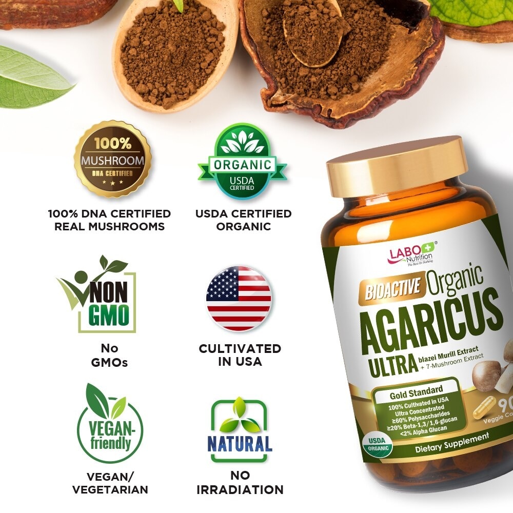 Bioactive Organic Agaricus Ultra Dietary Supplement Veggie Capsule (For Immune Health & Blood Glucose Support) 90s