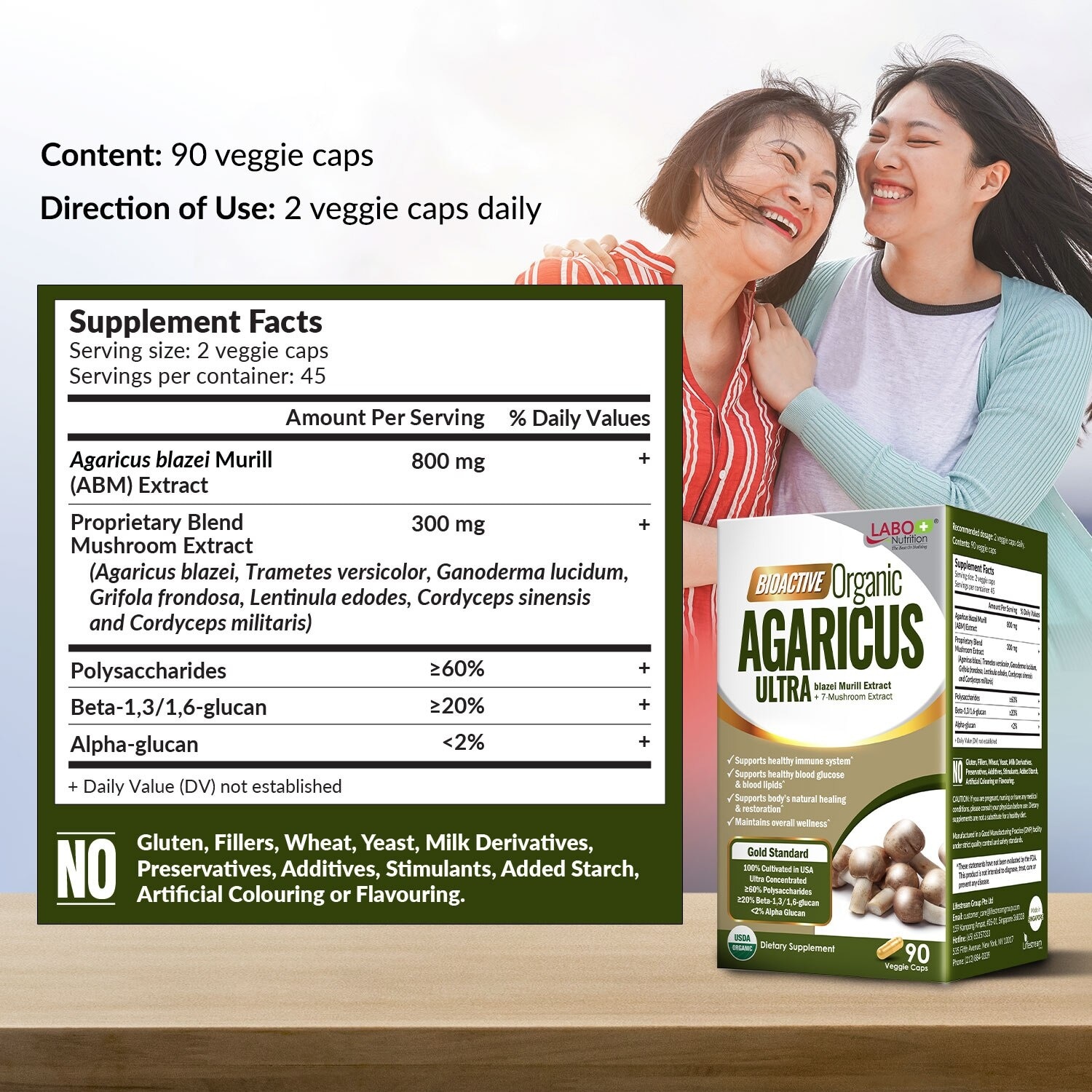 Bioactive Organic Agaricus Ultra Dietary Supplement Veggie Capsule (For Immune Health & Blood Glucose Support) 90s