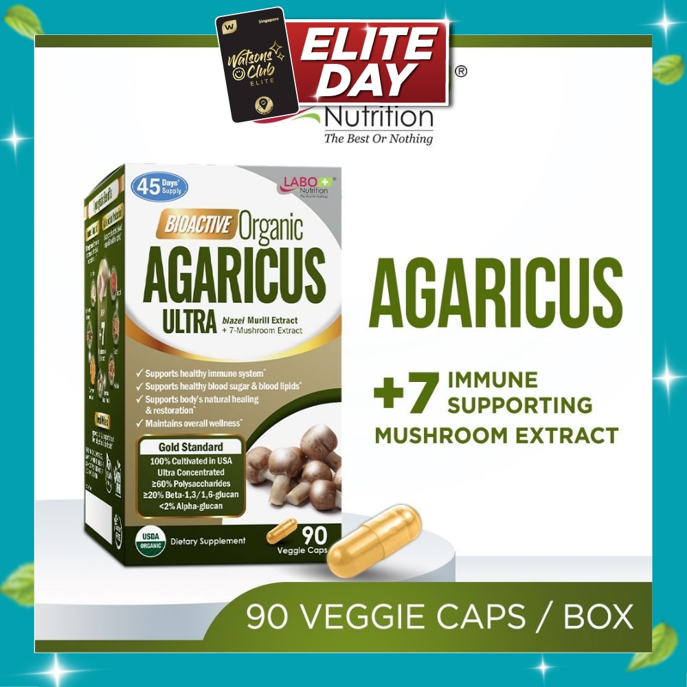 Bioactive Organic Agaricus Ultra capsule with 7 Mushroom Extracts Veggie Capsule (Immune Health & Blood Glucose Support) 90s image
