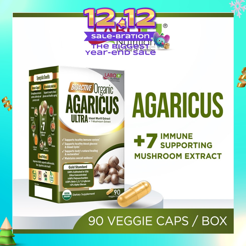 Bioactive Organic Agaricus Ultra Dietary Supplement Veggie Capsule (For Immune Health & Blood Glucose Support) 90s