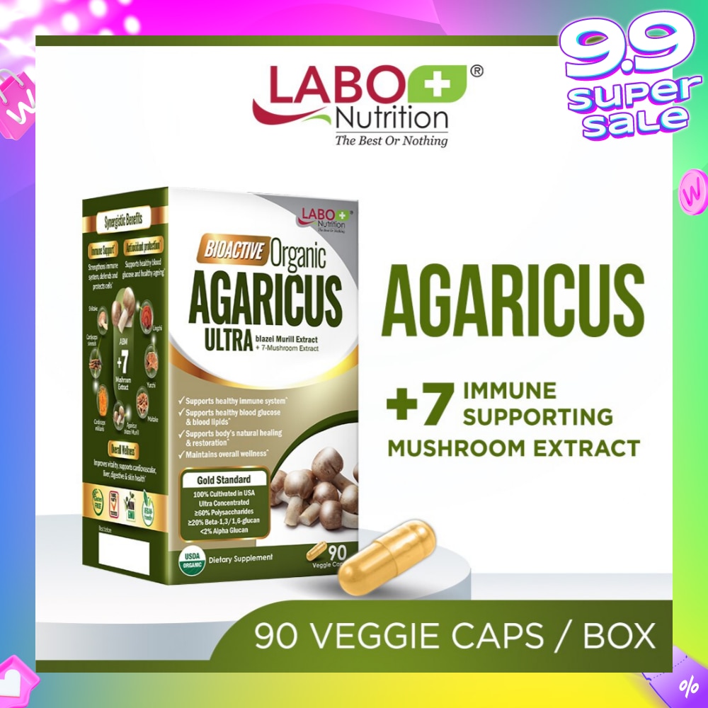 Bioactive Organic Agaricus Ultra Dietary Supplement Veggie Capsule (For Immune Health & Blood Glucose Support) 90s
