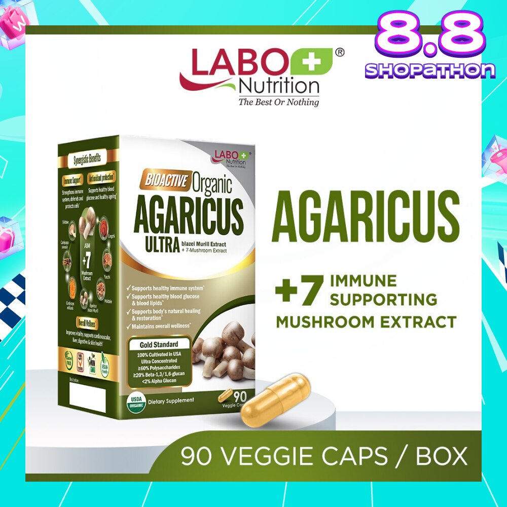 Bioactive Organic Agaricus Ultra Dietary Supplement Veggie Capsule (For Immune Health & Blood Glucose Support) 90s