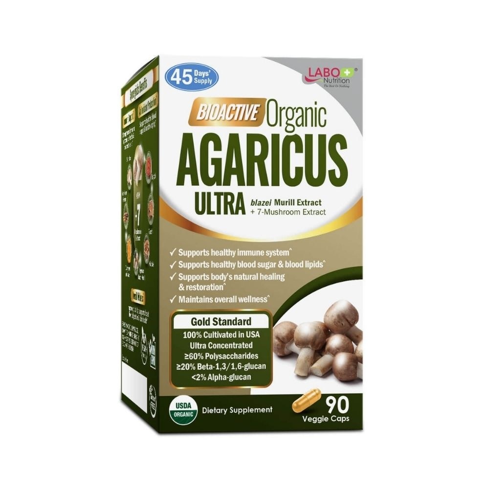 Bioactive Organic Agaricus Ultra capsule with 7 Mushroom Extracts Veggie Capsule (Immune Health & Blood Glucose Support) 90s image