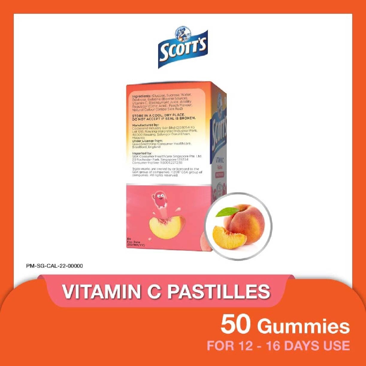 Vitamin C Peach Flavour Pastilles 100g x 50s