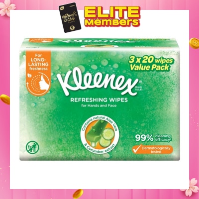 KLEENEX Refreshing Hand and Face Moist Wipes 3 x 20 Sheets