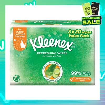 KLEENEX Refreshing Hand and Face Moist Wipes 3 x 20 Sheets
