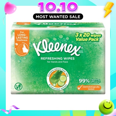 KLEENEX Refreshing Hand and Face Moist Wipes 3 x 20 Sheets image