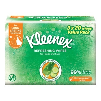 KLEENEX Refreshing Hand and Face Moist Wipes 3 x 20 Sheets