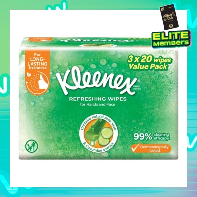 KLEENEX Refreshing Hand and Face Moist Wipes 3 x 20 Sheets