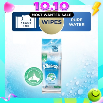 KLEENEX Pure Water Hand and Face Moist Wipes 3 x 10 Sheets image